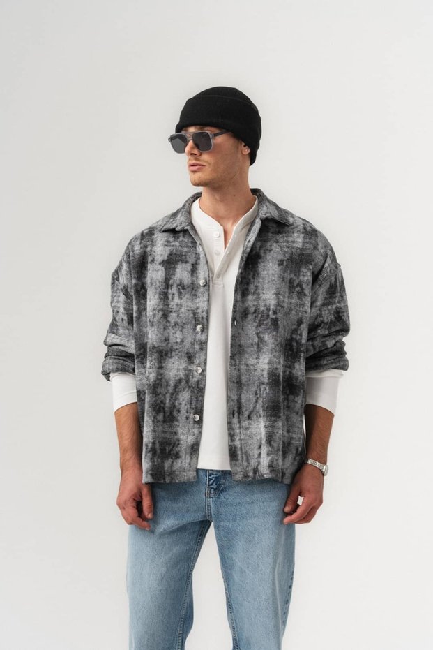Ashstorm Batik Patterned Long Sleeve Oversize Men's Shirt