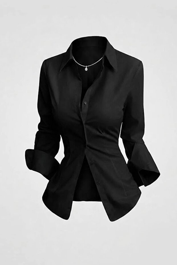Style Slim Fit Corseted Back Lace-Up Long Sleeve Shirt