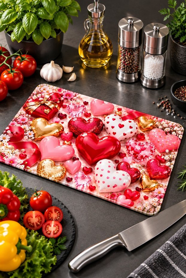 Glass Cutting Board Decorative 3D Heart Themed - Glass Cutting Board | 30cm X 40cm