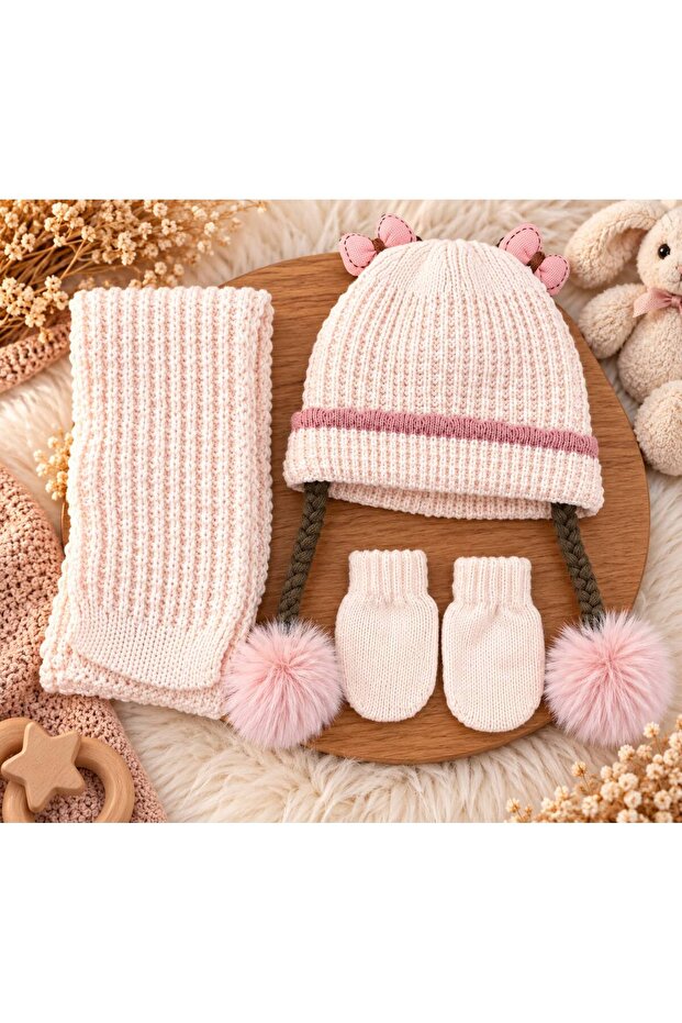 0-18 Months Baby Girl Scarf Beanie Gloves 3-Piece Set K26150-04