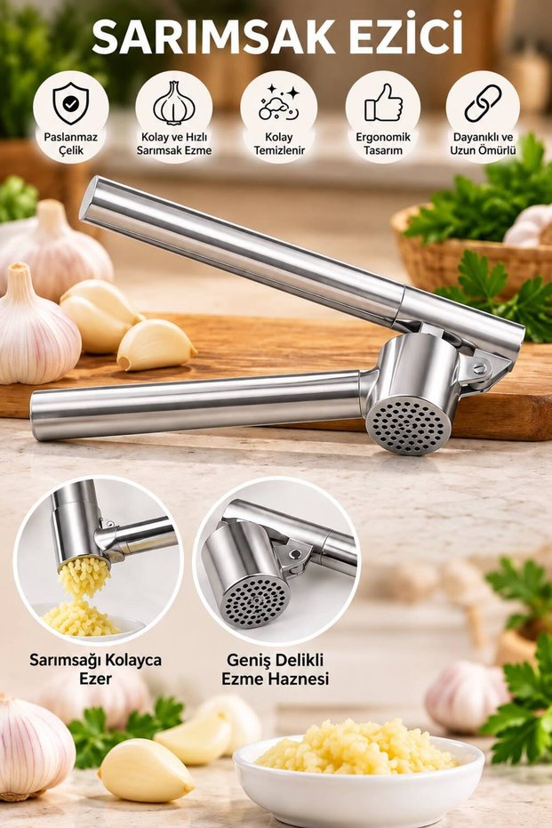 Professional Garlic Crusher Stainless Steel – Ergonomic 18 cm