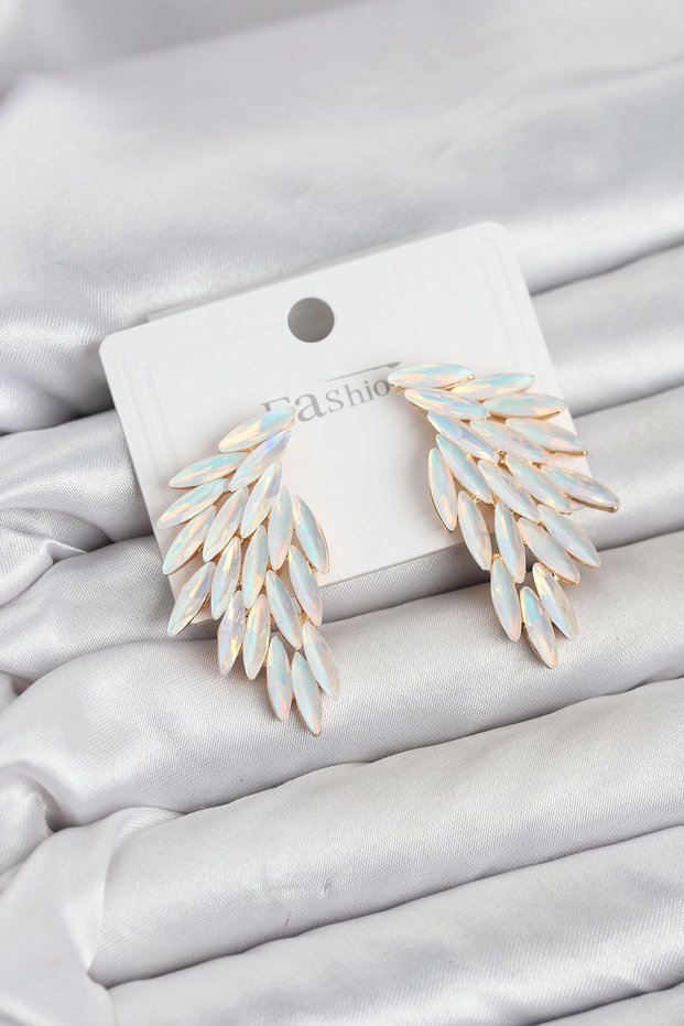White Color Crystal Stone Wing Earrings