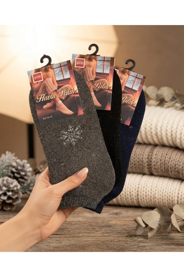 12 Pieces of Cute Patterned Women's Towel Booties (36-40)