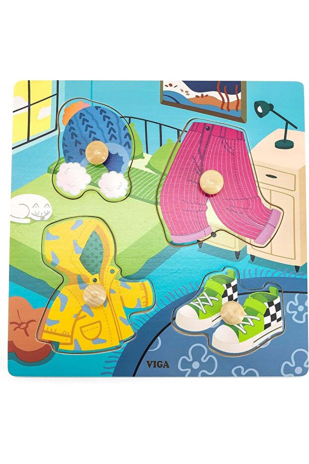 VIGA 4 Piece Knob Puzzle - Montessori Wooden Toy for Kids