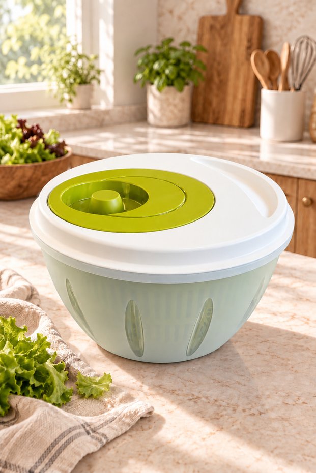 Focus Salad Dryer - Vegetable and Fruit Washing and Vegetable Washing Container - 4.5 Lt Green