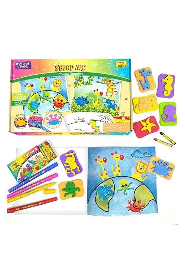 Stamp Art - Animal Kingdom - DIY Kids Colouring Book Set - for Boys and Girls 3 Years+, Multicolor