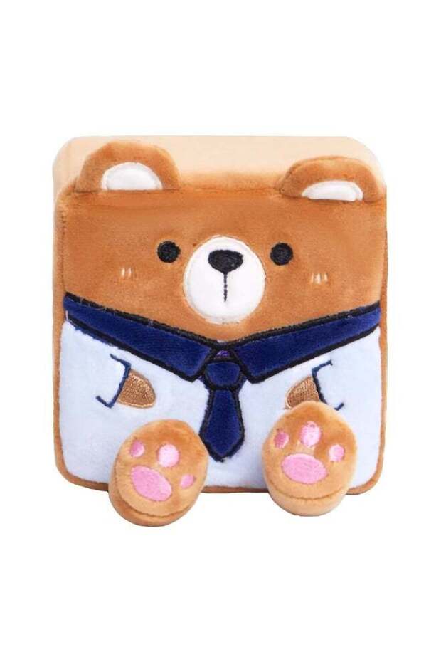 Square Pals Bear Plush Toy (10 cm, Brown/Blue)