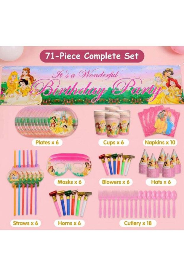 71 PCS Disney Princess Birthday Party Supplies Kit for Girls – Princess Theme Party Decorations Set