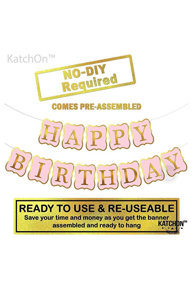 Pink Happy Birthday Banner - 10 Feet, NO DIY | Happy Birthday Sign for Backdrop | Happy Birthday De