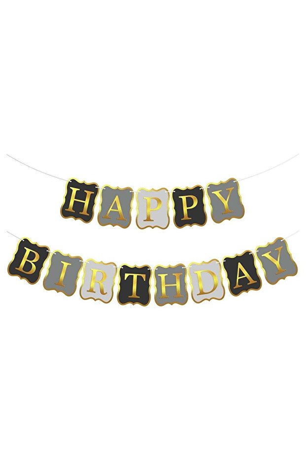 Black and Silver Happy Birthday Banner for Party Decorations