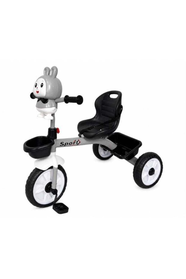 Kids Tricycle with Music & Lights,Safety Seat Belt, Steel Frame, Rear Storage Basket-Greay