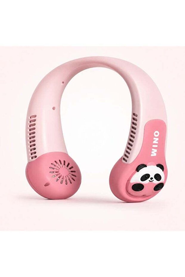 Cartoon Panda Lazy-Style Hanging Neck Fan, Pink Bladeless Wearable Cooling Fan