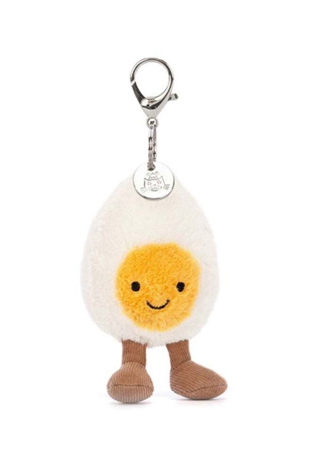 Amuseables Happy Boiled Egg Bag Charm 10cm – Soft Egg Plush Keyring with Metal Clip for Bags, Backp
