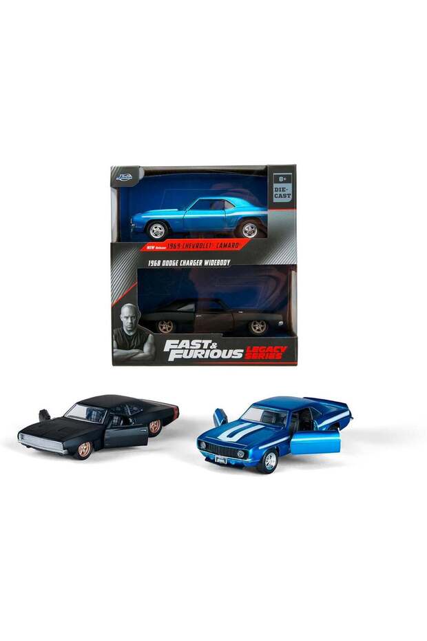 Fast and Furious Legacy Series Twin Pack: 1969 Chevrolet Camaro and 1968 Dodge Charger Widebody wit