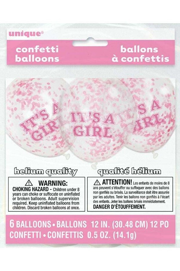 6 Pack 12" It'S A Girl Pink Confetti Balloons