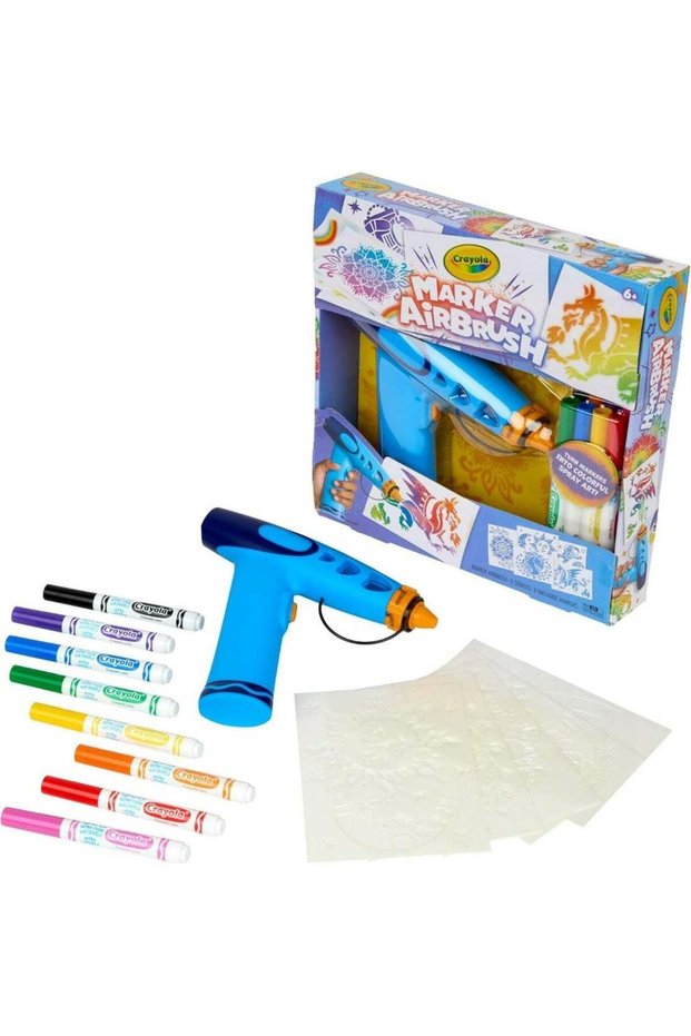 Marker Airbrush Creative Airbrush for Kids with 8 Washable Felt Tip Pens and 5 Stencils, Educationa