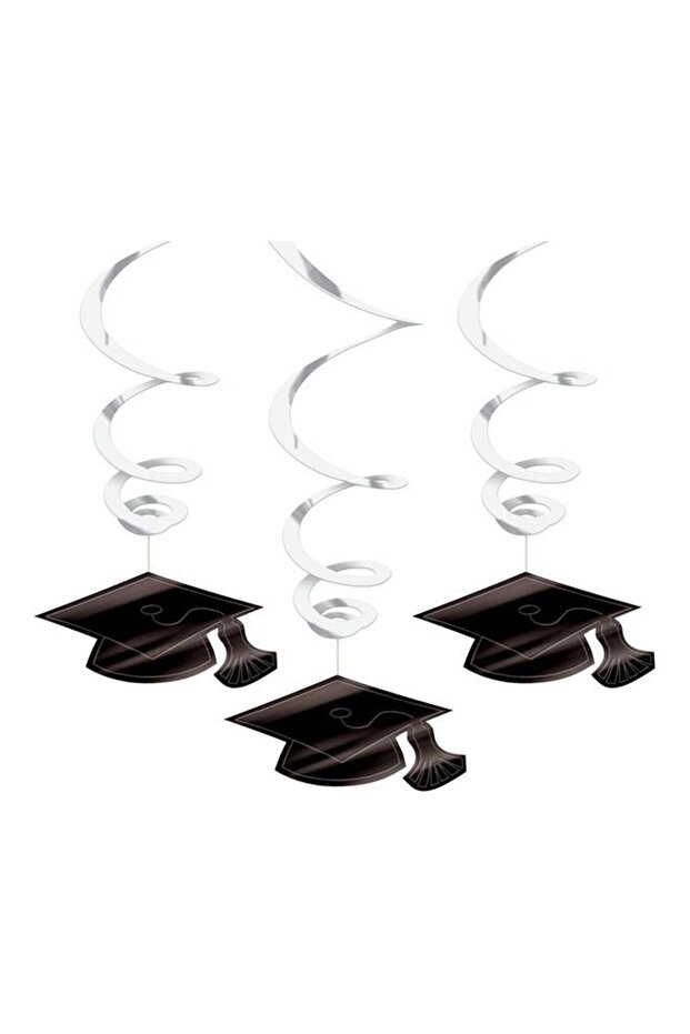 30-Piece Grad Silver and Black Swirl Hanging Decoration for Graduation Party Supplies
