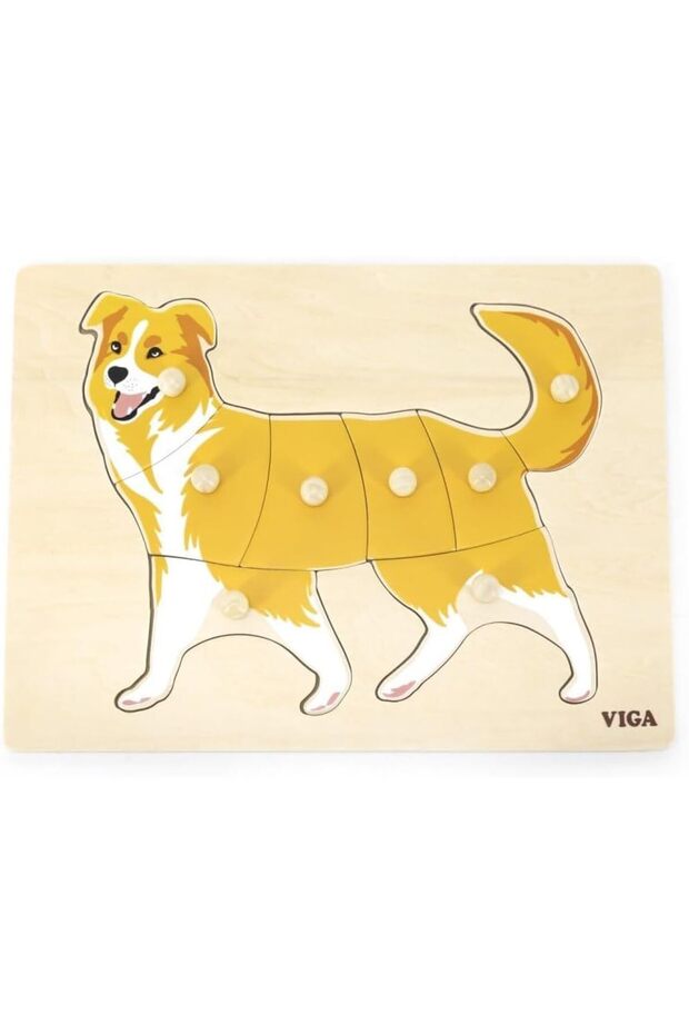 VIGA Dog 8 Piece Knob Puzzle - Montessori Wooden Toy for Kids