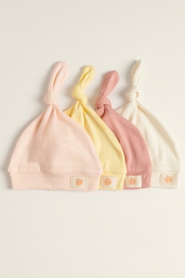 Unisex Baby Pumpkin Arma Detailed 0-6 Months 100% Cotton Interlock Knotted Beanie Set of 4