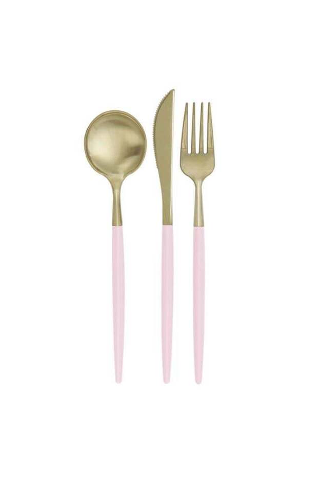 Metallic Gold/Light Pink Plastic Cutlery