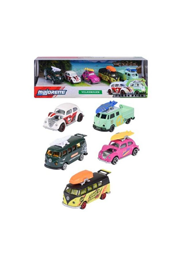 Majorette Volkswagen 5 Diecast Giftpack, 5 Officially Licensed VW Model Cars, 1:64 Scale Metal Toy