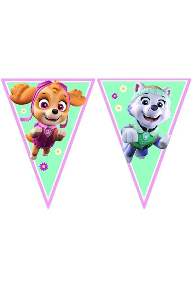 Ciao Paw Patrol Skye & Everest Triangular Paper Flags – Bunting Banner with Pastel Pink & Aqua Desi