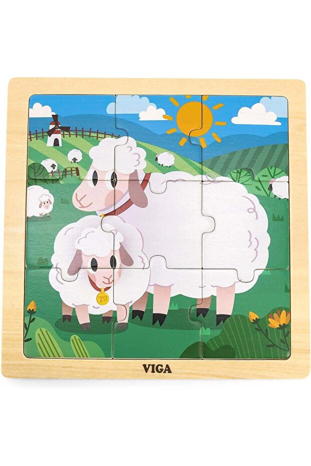 VIGA Sheep 9-Piece Jigsaw Puzzle - Montessori Wooden Toy for Kids