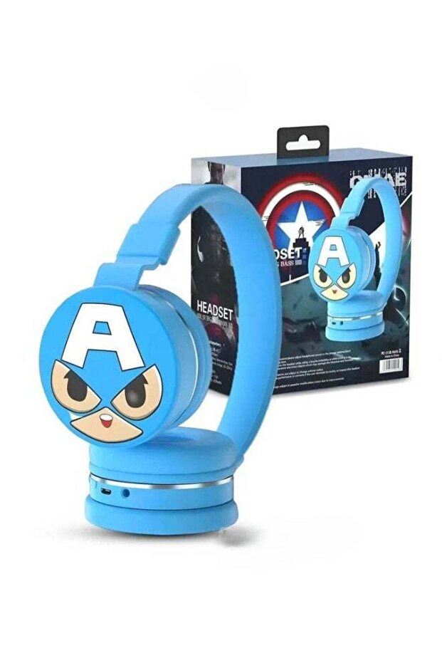 Kids Wireless Captain America Headphone – On-Ear Headset Bluetooth Headset (Blue)