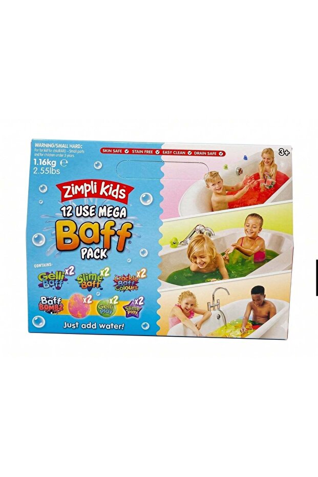 Zimpli Kids 12 USE MEGA Baff Pack, 2 x Gelli, 2 x Slime & 2 x Crackle, Children's Sensory Bath Toy
