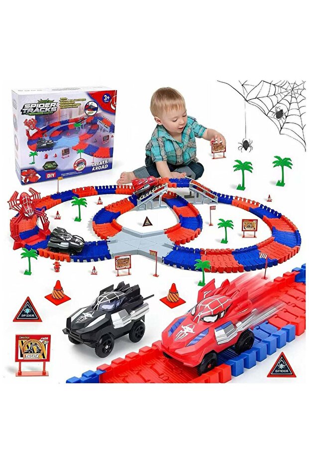 212 PCS Spider-Track Race Track Set For Kids 3-5 Glow In The Dark Magic Toy Set Flexible DIY Track