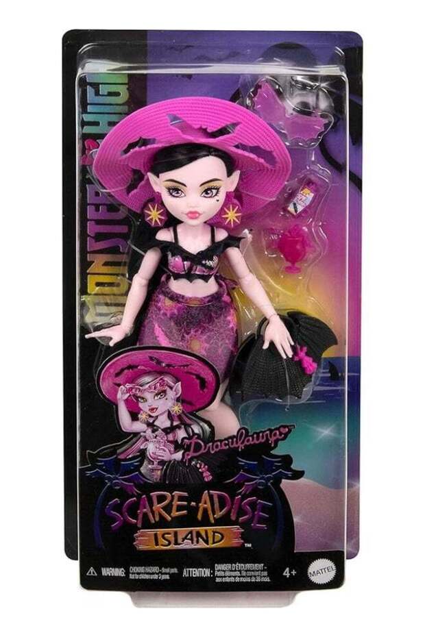 Scare-Adise Island Draculaura Doll With Swimsuit, Sarong And Beach Accessories Like Hat, Sunscreen,