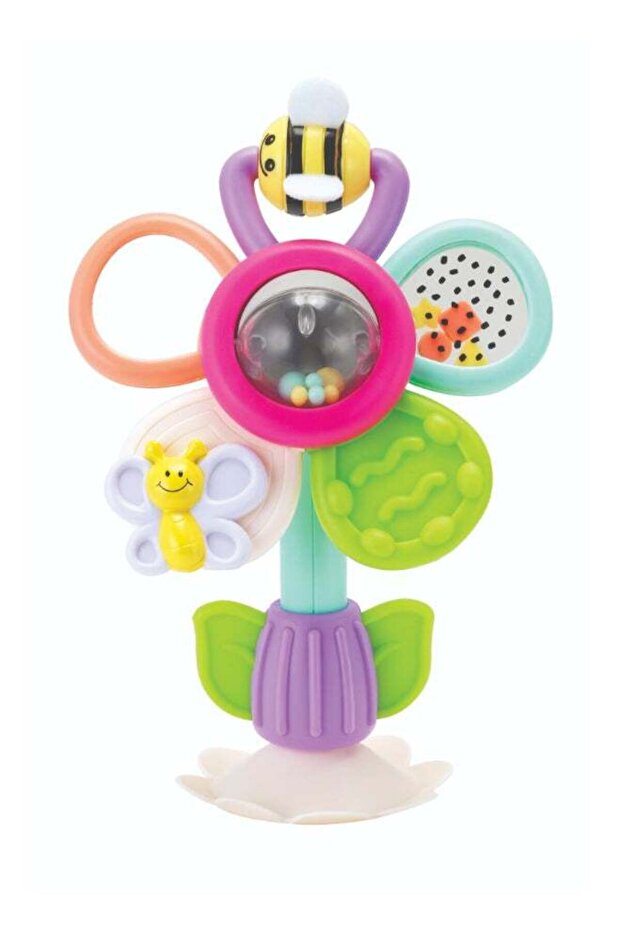 Infantino Stay & Play Fun Flower Pink 6M+ High Chair Activity Toy with Spinning Flower Mirror & Rat