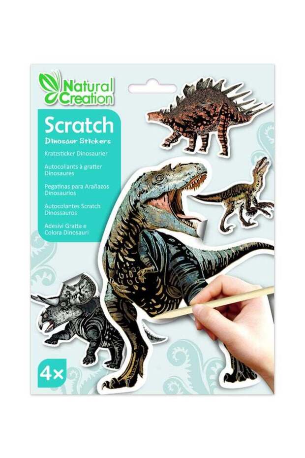 Scratch Stickers - Dinosaur Multicolour | Decorate and colour the 4 ferocious dinosaur stickers wit
