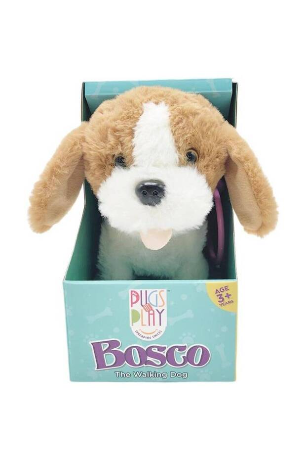 Pugs At Play Spreading Smiles Bosco The Walking Dog Interactive Plush Toy (22 cm, Brown/White)