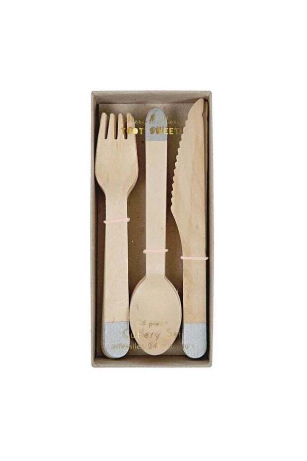 Wooden Cutlery Set - Silver