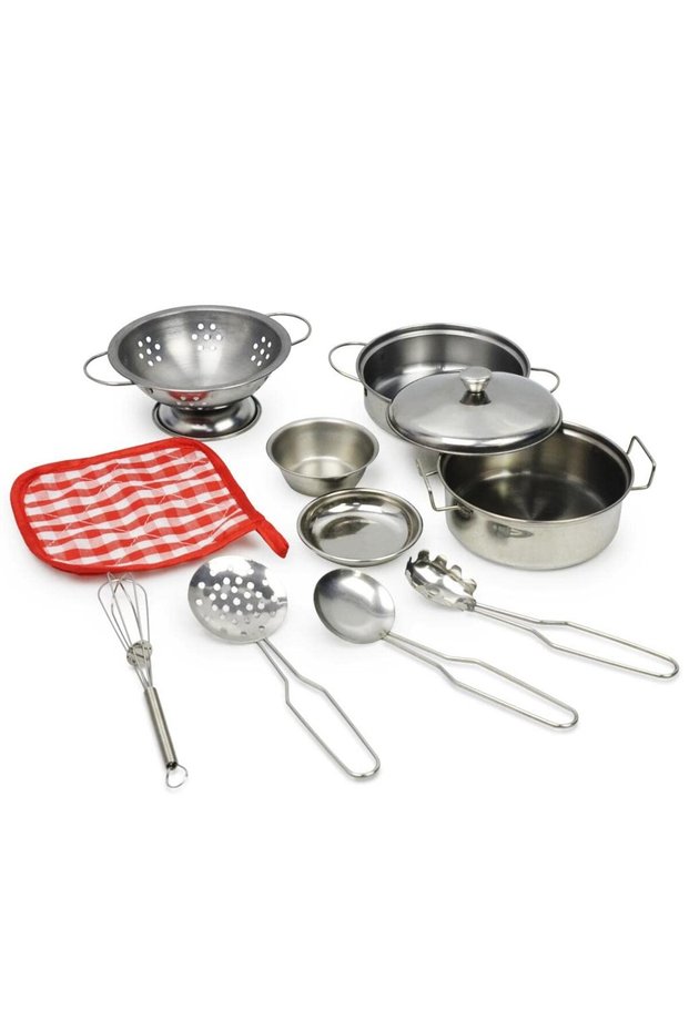 11pcs Kitchen Pretend Toys Stainless Steel Cookware Playset, Cooking Utensils for Kids