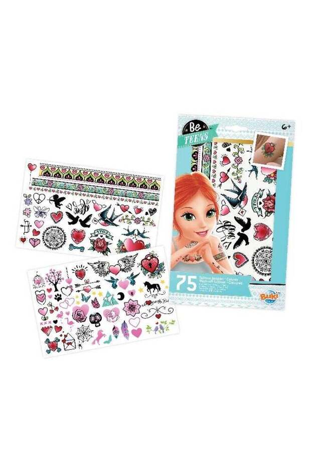 Coloured Tattoos – Temporary Tattoo Set | 75 temporary tattoo designs across 2 sheets, for Kids 8+