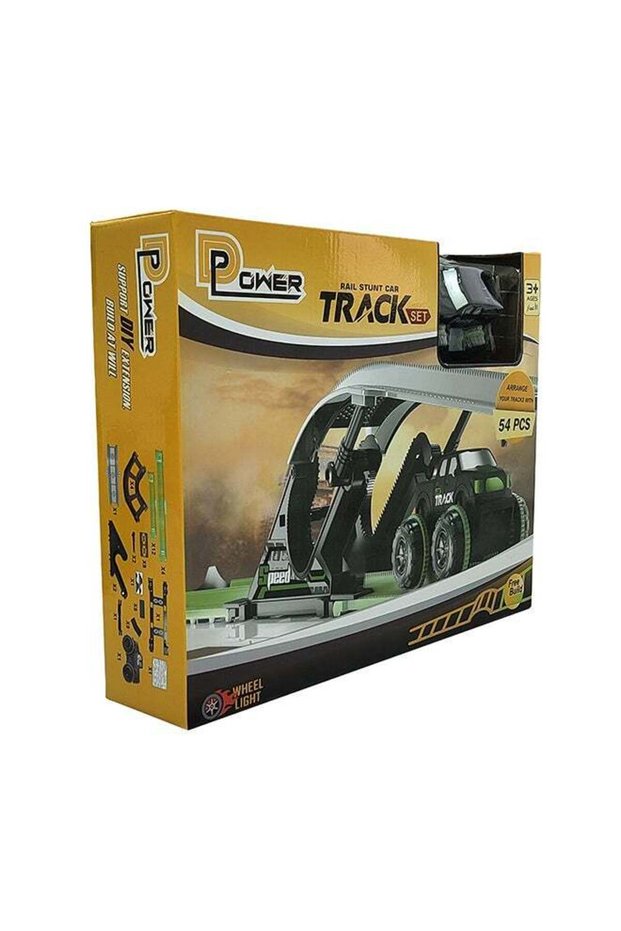 D-POWER – Electric Rolling Stunt Car Track | DIY Free Build Track, Changeable Assembly | 54pc Set,