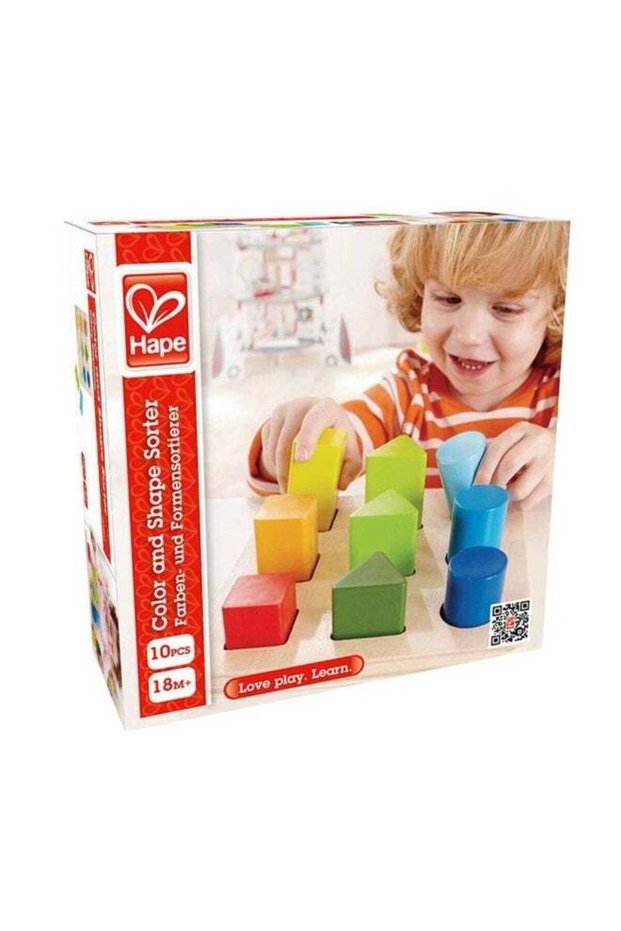 Hape Color and Shape Sorter Wooden Puzzle Board (10 Pieces)