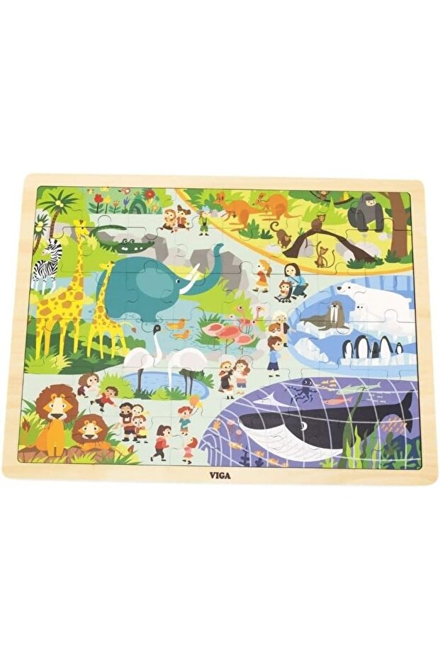 VIGA Wooden Zoo Puzzle for Kids Ages 3+ Years, 48 Pieces