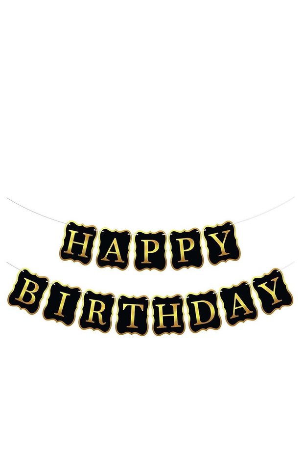 Black and Gold Happy Birthday Banner - Large 10 Feet, No DIY | Glitter Foil Black Birthday Banner B