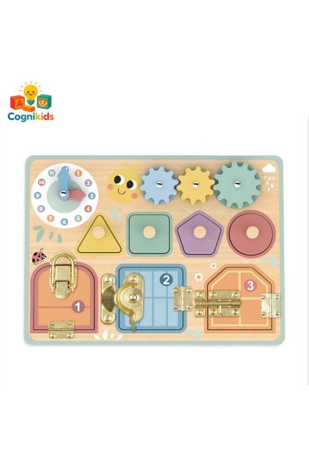 Busy Board for Toddlers – Montessori Multi-Activity Sensory Toy with Gears, Shape Sorter & Latches