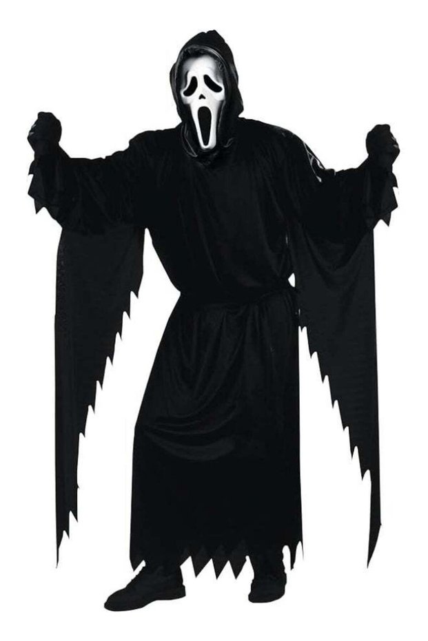 Adult Ghost Face Horror Costume – Black Hooded Robe With White Scream-Style Mask For Halloween Xl