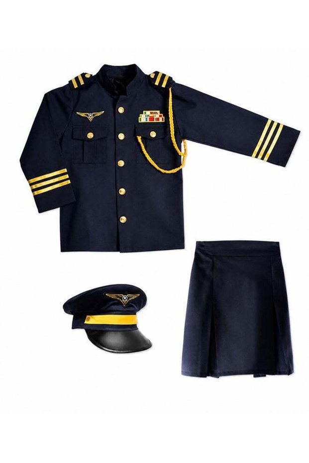 Kids Pilot Costume Set with Hat – Airline Captain Role Play Fancy Dress Outfit for Girls of age 10