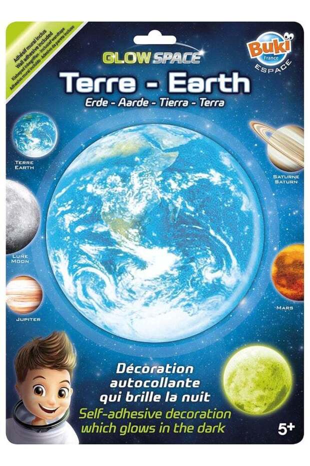 Buki Glow Space Earth Glow-in-the-Dark Self-Adhesive Wall Sticker (16 cm)