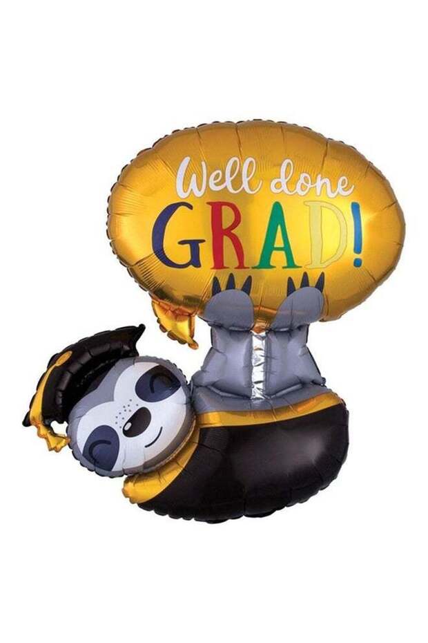 Well Done Grad Sloth Shaped Foil Balloon 71cm Decorations Party Supplies 71cm