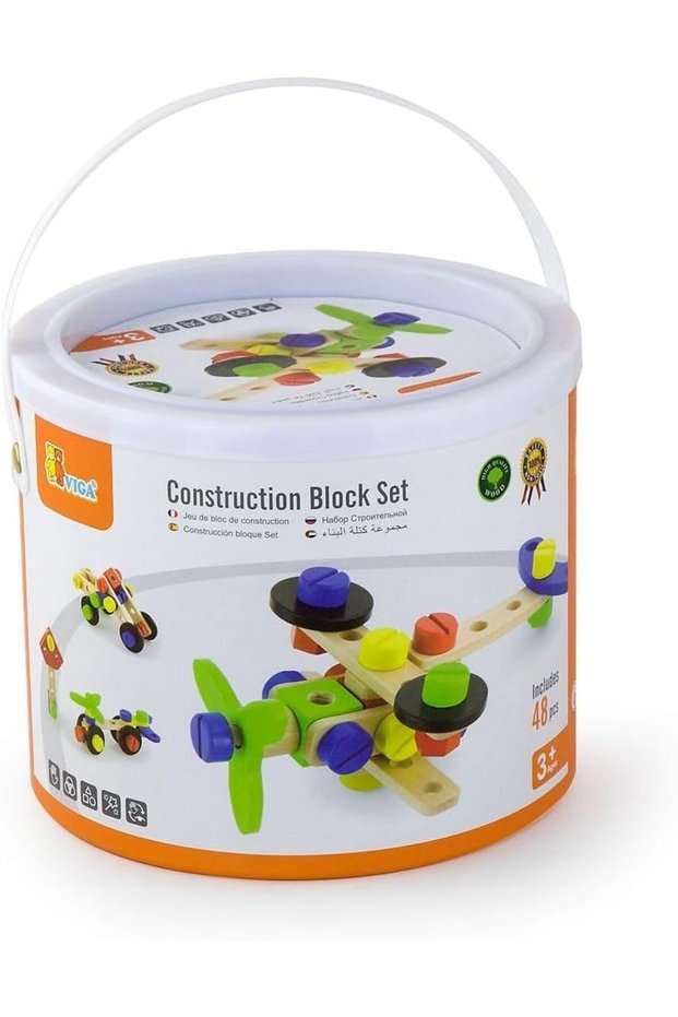 VIGA 48-Piece Construction Block Set - Wooden Building Blocks for STEM Learning