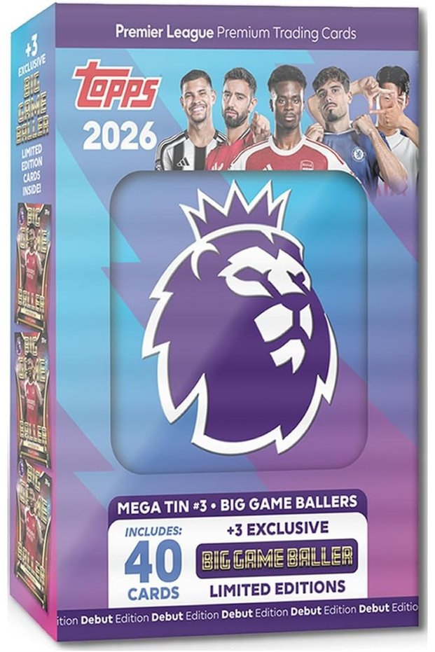 Topps Premier League 2025/2026 Mega Tin 'Big Game Baller' Trading Cards - 40 Cards + 3 Exclusive Li