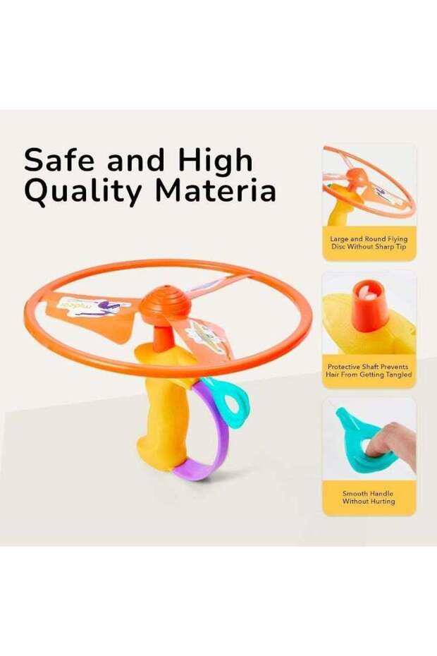 Mideer Flying Disc Launcher Toy for Kids – Rip Cord Flying Saucer with 10 Inch Propeller Wings, Pul