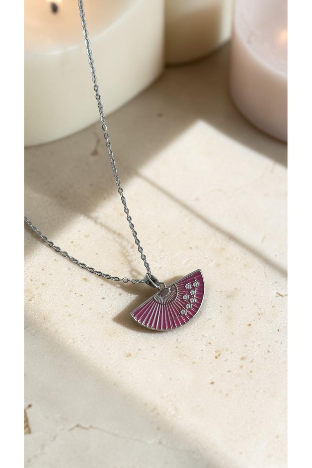 Fan-Shaped Enamel Craftsmanship Flower Branch Figured Surgical Steel Necklace